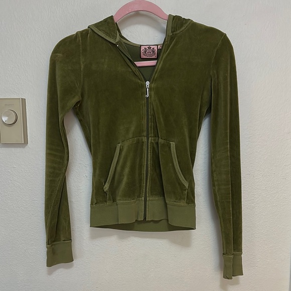 Vintage Y2K Juicy Couture Green Velour Jacket - Picture 1 of 10